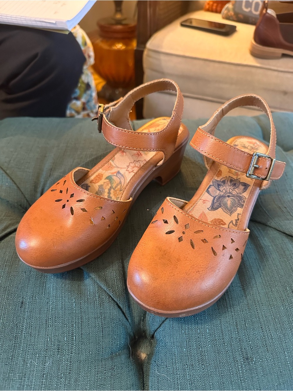 Brown Ankle-Strap Clog Sandals